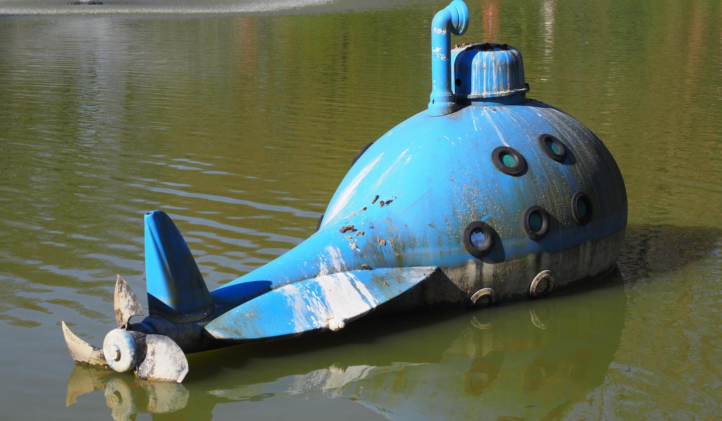 Voor behandeling van Jommekes Plastieken Walvis in het park in Wilrijk (Antwerpen)